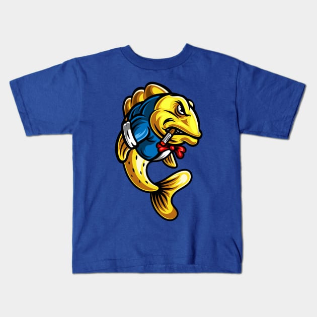 fish smoking Kids T-Shirt by Mako Design 